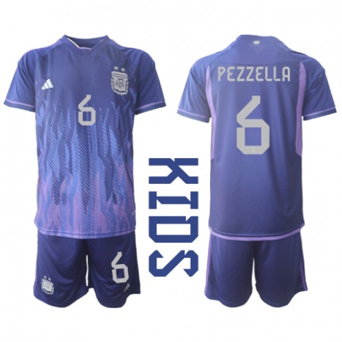 Maillot de foot Argentine German Pezzella #6 Extérieur enfant Monde 2022 Manches Courte (+ pantalon court)